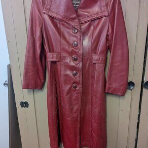 Vintage red leather trench coat 24 K Leather by Dan Di Modes Women Size Small